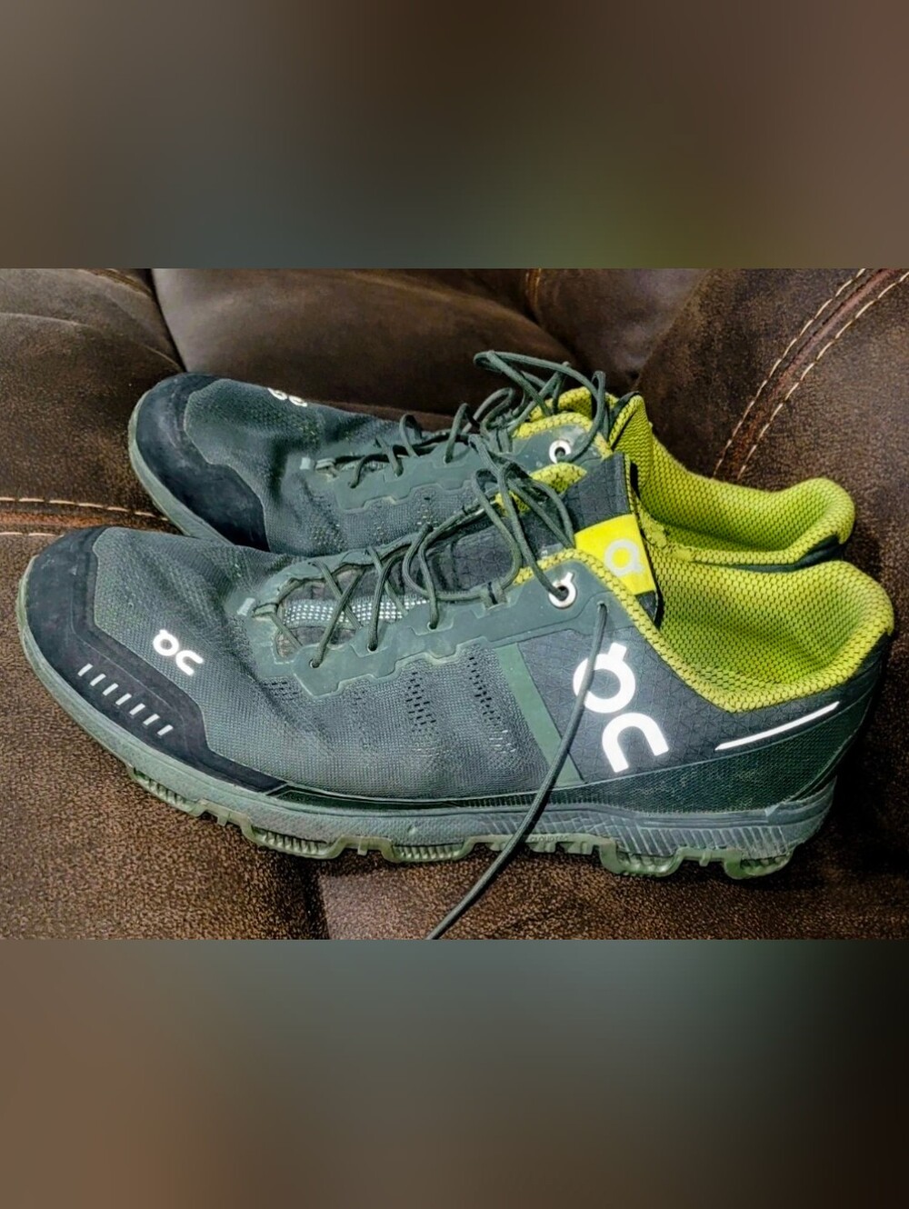 On Running Running Men’s Cloudventure Trail Shoes — Dark Green with Lime